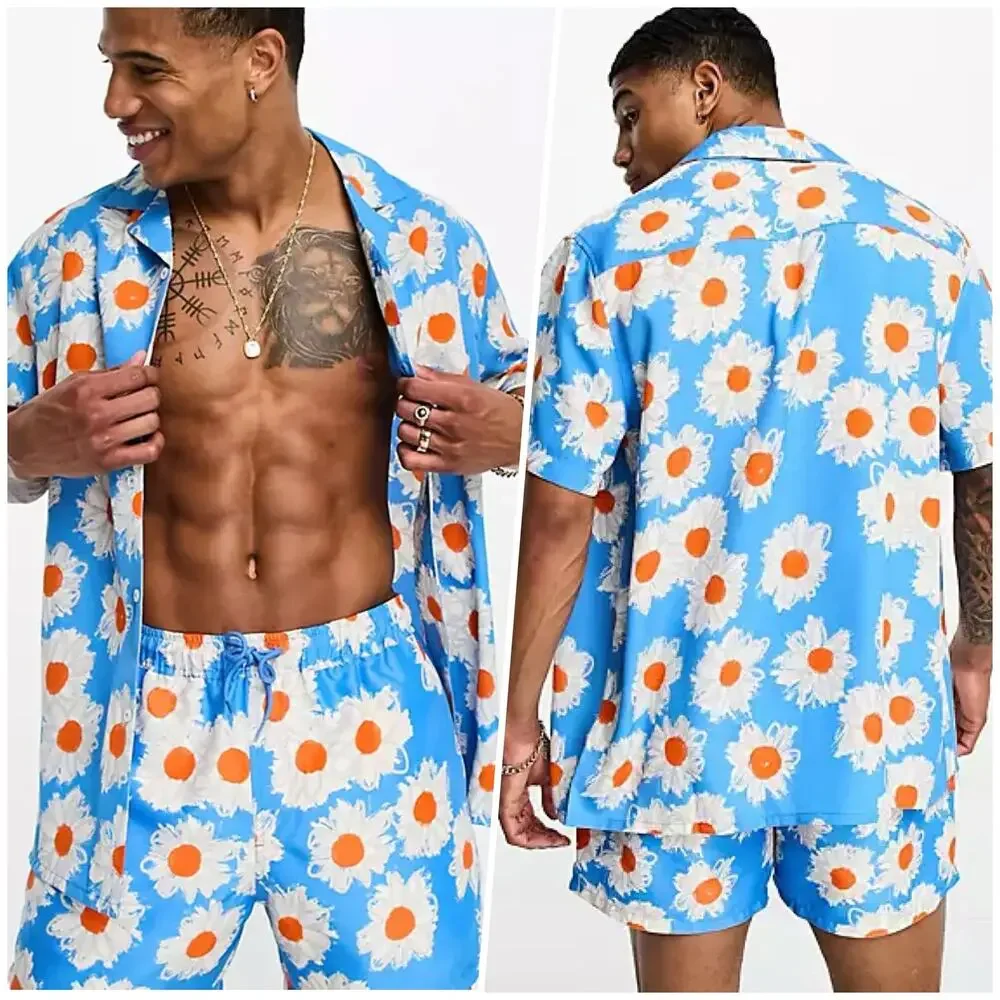 ASOS Design | Men | Floral Daisy Vacation Cruise Swimwear Top Short Set | L-XL